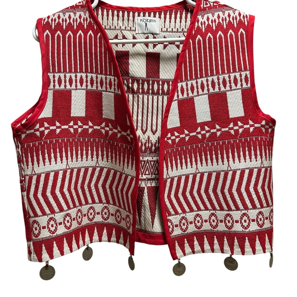 Red and White Patterned Sweater Vest